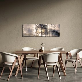 Obraz stromu v hmle (s hodinami) (90x30 cm)