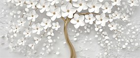 Obraz bieleho stromu s kvetinami (120x50 cm)