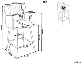 Sada 2 zamatových barových stoličiek sivobéžová SANILAC Beliani