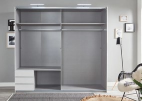 Šatníková skriňa so zrkadlom Emden, 225 cm, biela