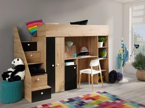 Detská kombinovaná posteľ 90 cm Sami 14 (dub artisan + matná čierna + biele madlá). Vlastná spoľahlivá doprava až k Vám domov. 1085820