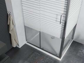 Mexen APIA, sprchový kút s posuvnými dverami 110 (dvere) x 70 (stena) cm, 5mm číre-pásy sklo, chrómový profil + slim sprchová vanička 5cm, 840-110-070-01-20-4010