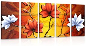 5-dielny obraz kvety v etno štýle - 100x50