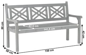 Tempo Kondela Drevená záhradná lavička, sivá, 150 cm, FABLA