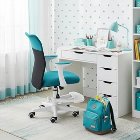 Detská stolička Neoseat MONKEY WHITE s podnožou — látka, biela / tyrkysová