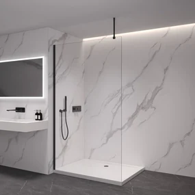 CERANO - Sprchová zástena Walk-in Onyx Top L/P - guľatá vzpera - čierna matná, transparentné sklo - 50x200 cm, CER-CER-8050BD1692