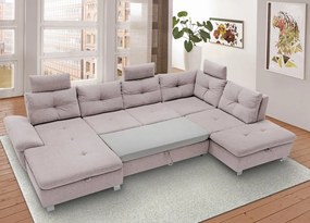 Sedacia súprava Madeira 3A, svetlo ružová látka, tvar pravé U