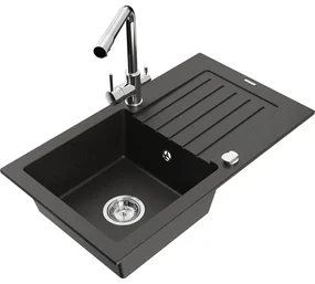 Mexen Pablo, granitový drez 752x436x161 mm, 1-komorový a zlatá batéria Duero, čierna - zlatá metalíza, 6510-75-671600-00