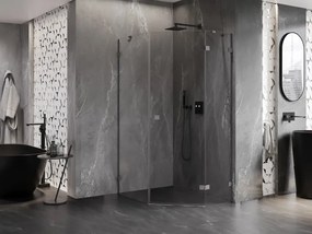 Mexen Lunar, päťuholníkový sprchový kút naklápací vpravo 80 x 100 cm, 8mm číre sklo, profil grafit brúsený, 831-080P-100L-66-00-P