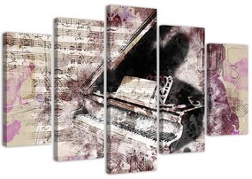Obraz na plátně pětidílný Piano abstraktní fialové Vintage - 150x100 cm