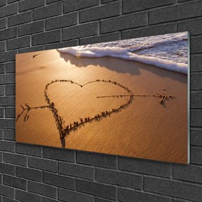 Obraz na skle Pláž srdce more umenie 125x50 cm
