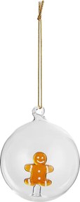 HANG ON Sklenená guľa perníkový mužíček 9 cm - číra