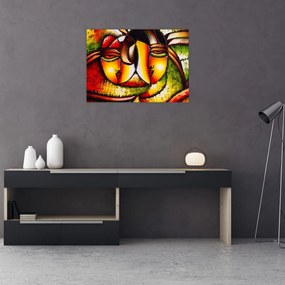 Sklenený obraz - Olejomaľba, abstraktné tváre (70x50 cm)