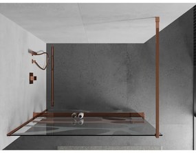 Mexen Kioto, sprchová zástena s poličkou a držiakom na uteráky 120 x 200 cm, 8mm číre sklo s bielym vzorom, profil ružové zlato, 800-120-121-60-97