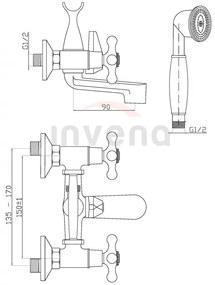 Invena Roma, vaňová batéria s ručnou sprchovou sadou, chrómová, INV-BW-21-00S-L