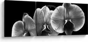 Obraz kvetu orchidey (s hodinami) (90x30 cm)