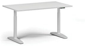 Výškovo nastaviteľný stôl OBOL, elektrický, 675-1325 mm, doska 1400x800 mm, biela zaoblená podnož, biela