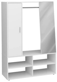 FMD Šatník so 4 priehradkami a zrkadlom 105x39,7x151,3 cm biely 444223