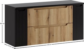 Závesná skrinka pod umývadlo Nova s doskou 120 cm dub coast evoke/čierna