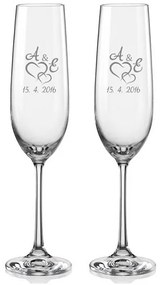 Svadobné poháre na sekt Spojená srdce s monogramy, 2 ks