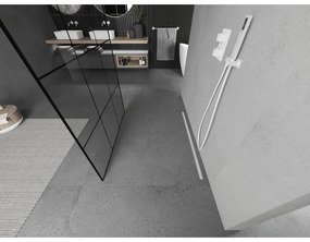 Mexen Kioto, priechodná sprchová zástena 100 x 200 cm, 8mm sklo číre/čierny vzor, 2x biela stabilizačná rozpera, 800-100-002-20-77