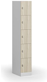 Šatníková skrinka s úložnými boxmi, 5 boxov, 1850 x 300 x 500 mm, demont, otočný zámok, laminované dvere, dub prírodný