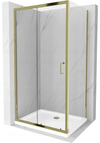 Mexen Apia sprchová kabína, posuvné dvere 140 x 100 cm, transparentnéné, zlatá + závesný bidet Flat, biela