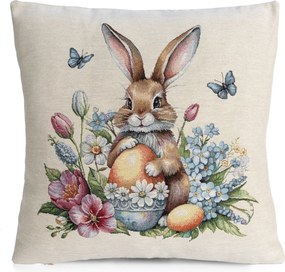 VEĽKONOČNÁ GOBELÍNOVÁ DEKORAČNÁ OBLIEČKA NA VANKÚŠ BUNNY 45X45 CM VZOROVANÁ