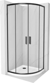 Mexen Rio, štvrťkruhový sprchový kút 90 x 90 cm, 6mm číre sklo, čierny profil + biela sprchová vanička, 863-090-090-70-00-4110B