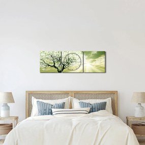 Obraz kvitnúceho stromu (s hodinami) (90x30 cm)