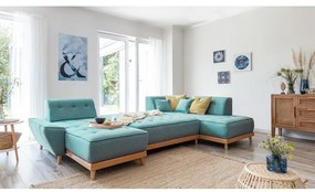 Tyrkysovomodrá rozkladacia rohová pohovka (pravý roh/do tvaru "U") Dazzling Daisy – Miuform