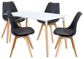 Jedálenský stôl 140x90 UNO biely + 4 stoličky QUATRO čierne
