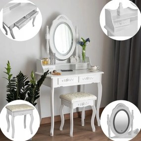 DomTextilu Vintage toaletný stolík s otočným zrkadlom s LED osvetlením 44987 Biela