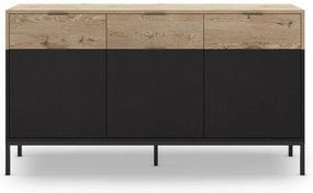 Nízka komoda v dekore duba v čierno-prírodnej farbe 150x80 cm Marion – Marckeric