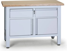 Pracovný stôl do dielne EXPERT, 2 zásuvky, 2 skrinky, 1200 x 600 x 860 - 900 mm, sivá