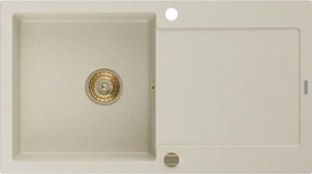 Mexen Leo granitový drez s 1 komorou a odkvapkávačom 900 x 500 mm, béžový, sifón zlatý - 6501901010-69-G