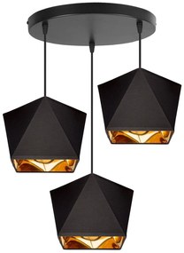 Závesné svietidlo Diamond Gold, 3x čierne/zlaté textilné tienidlo, o