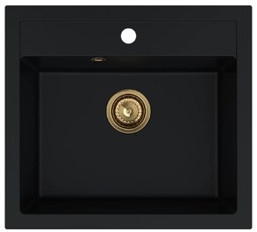 Sink Quality Ferrum, kuchynský granitový drez 565x510x205 mm + zlatý sifón, čierna, SKQ-FER.C.1K60.XG