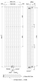 Invena Duo, vykurovacie teleso 1800x480mm, 1306W, 2x8 rebier, čierna matná, INV-UG-20-C18-A