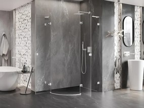 Mexen Lunar, L pravý polkruhový sprchový kút 100 x 90 cm, 8mm číre sklo, biely profil, 833L-100P-090L-20-00