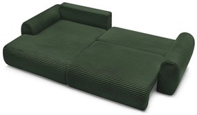 Tmavozelená menčestrová rozkladacia rohová pohovka (ľavý roh) Lucien – Bobochic Paris