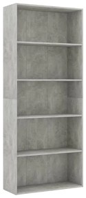 vidaXL 5-poschodová knižnica betónovo-sivá 80x30x189 cm drevotrieska