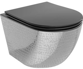 Mexen Lena WC misa Rimless s pomaly padajúcim sedátkom, duroplast, Čierna matná/Strieborná vzor rybích šupín - 30224072
