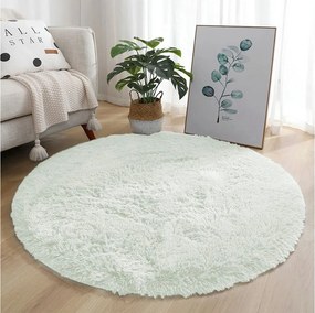 Okrúhly koberec Lana – biely shaggy s vysokým vlasom Rozmer: 80 cm
