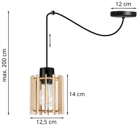 Závesné svietidlo Timber Spider 7, 1x drevené tienidlo
