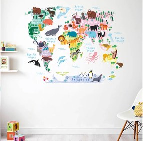 Samolepka na stenu "Farebná Mapa Sveta 3" 70x90 cm