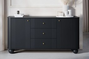 Komoda Vespera 160 cm so zásuvkami - čierna / zlatá / čierne nohy