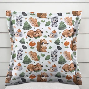 Biante Detská bavlnená obliečka na vankúš s lemom Sandra SA-282 Veveričky a lesní kamaráti 60 x 60 cm