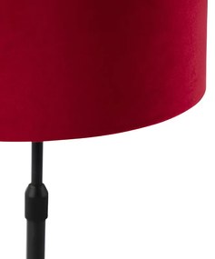 Stolná lampa čierna s červeným zamatovým tienidlom so zlatom 25 cm - Parte