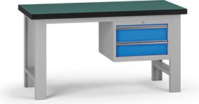 Pracovný stôl do dielne G8, 1500 x 750 x 800 mm, 1x kontejner, 2 zásuvky, modrá
